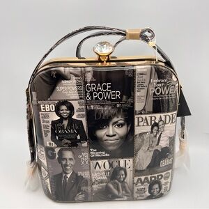 The Obamas Magazine Print Hard She’ll Clutch 10’ Purse Multi Organizer Crossbody